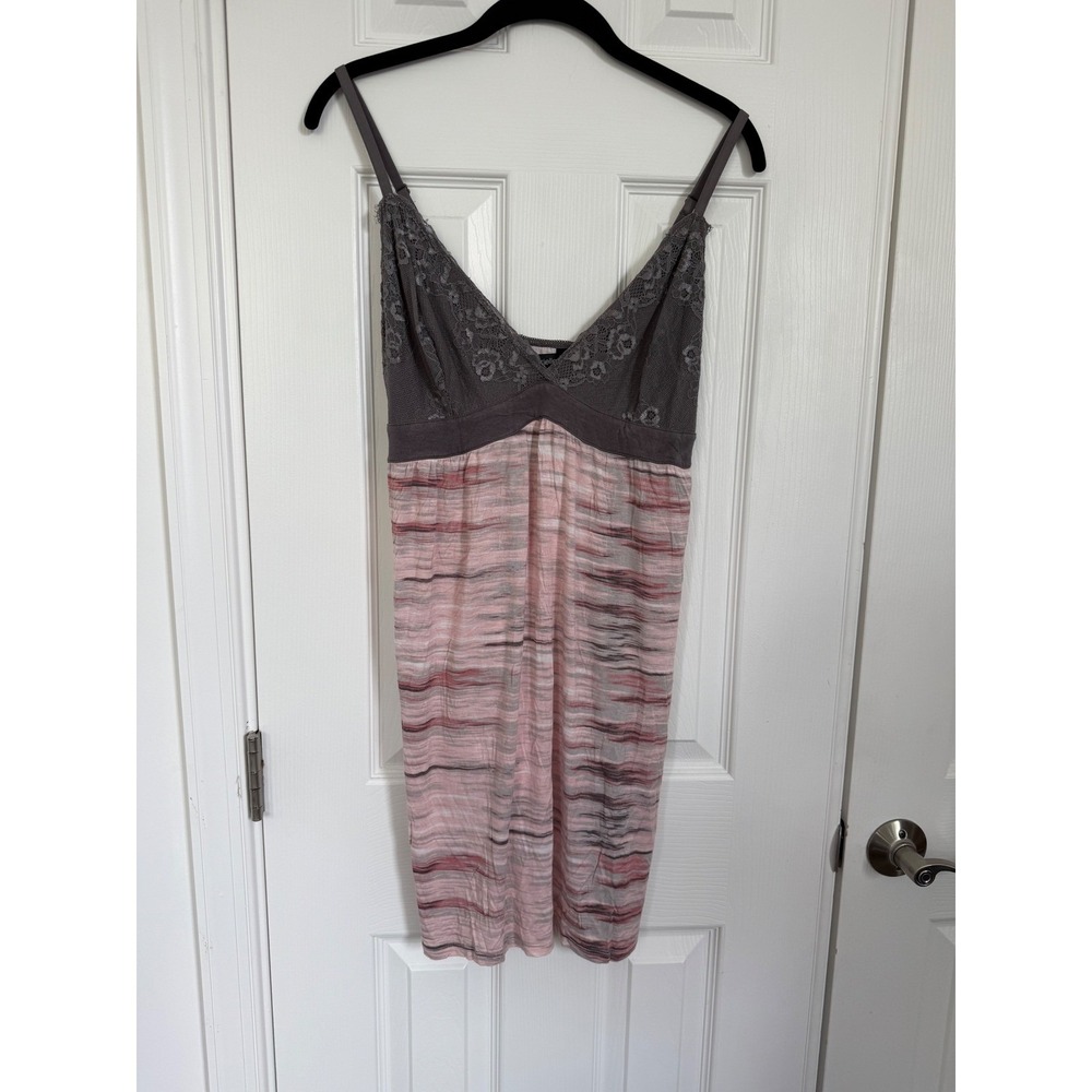 Ambrielle Pink Grey Space Dye Lace Trim Chemise Nightgown Sleepwear Womens L EUC